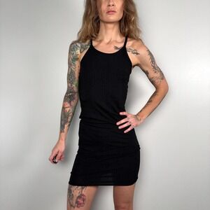 Minimalist Black Ribbed Bodycon Mini Dress - Size 6